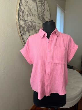 Nine West Pink Short-Sleeve Button-Down Shirt